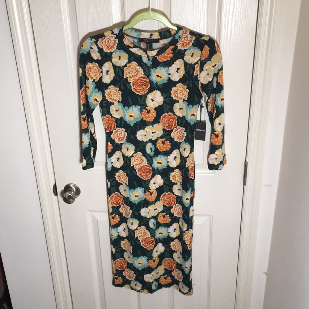 Rose Floral  Bodycon Midi Dress